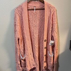 Free People Coral Montana Cable Knit Cardigan
